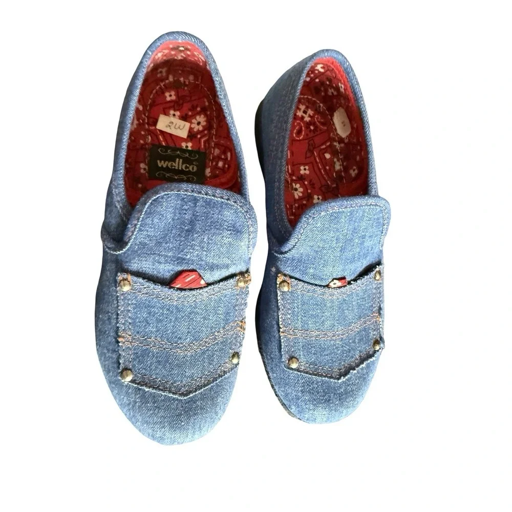 Vintage 1960s Wellco Denim bandana western slip on shoes new sz 2‎ W